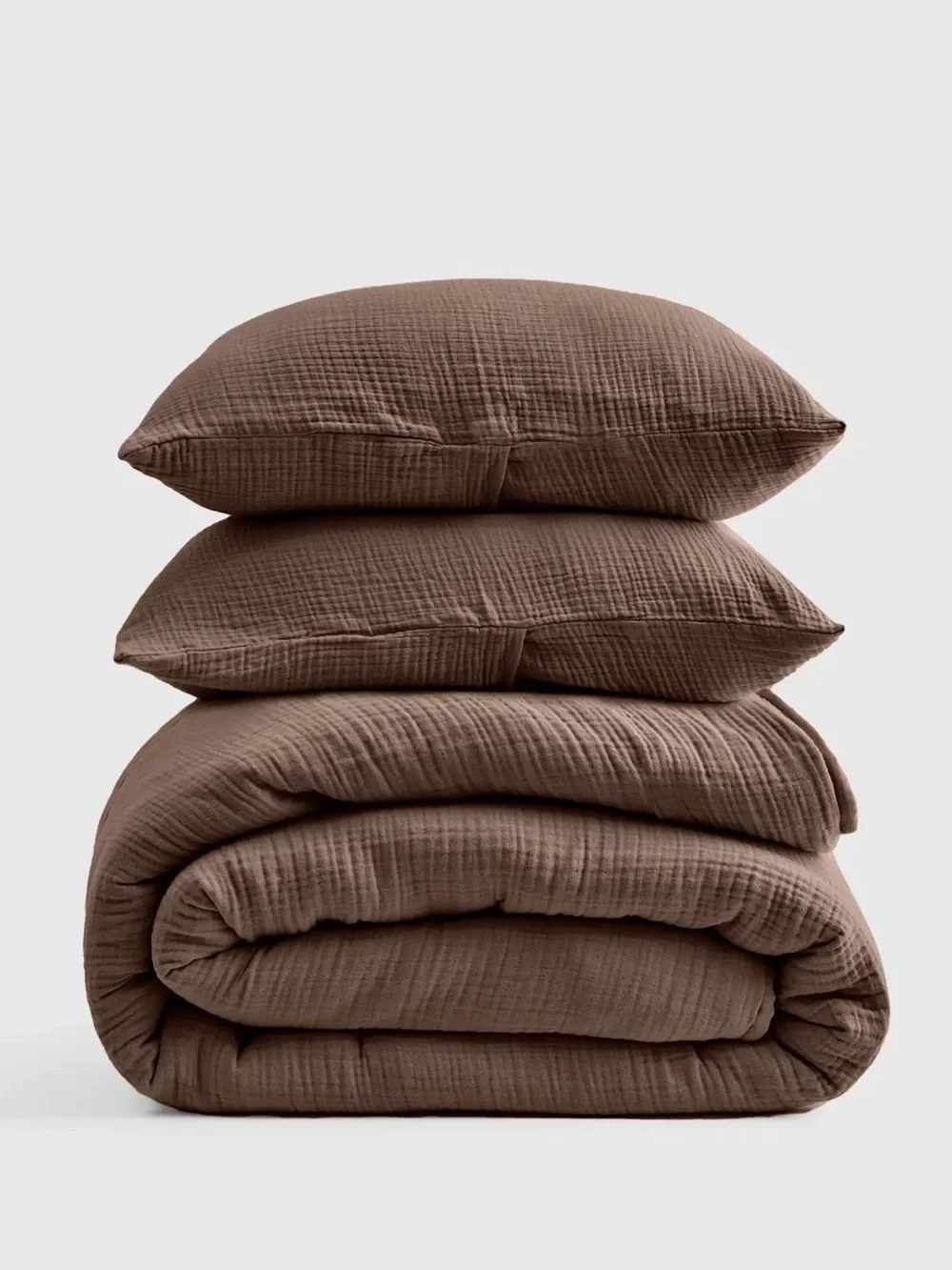 Quince Organic Cotton Gauze Duvet Cover Set with Shams Full/Queen Brown